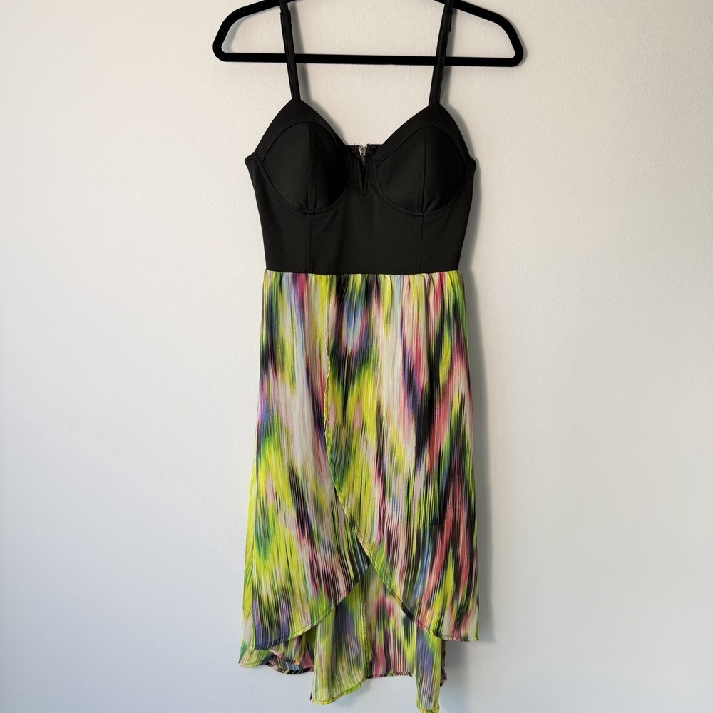 Fire Los Angeles Bustier High Low‎ Dress Abstract Neon Print Size M/L